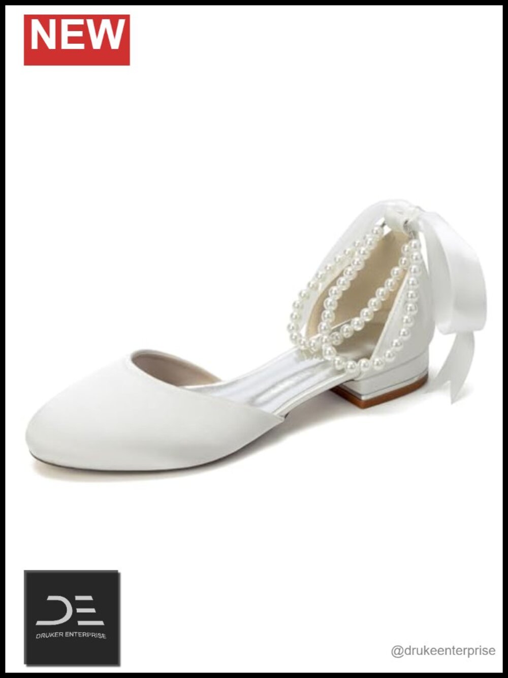 Women's Satin Round Toe Dress Shoes, Flat Heel with Ankle Strap, Bridal Wedding